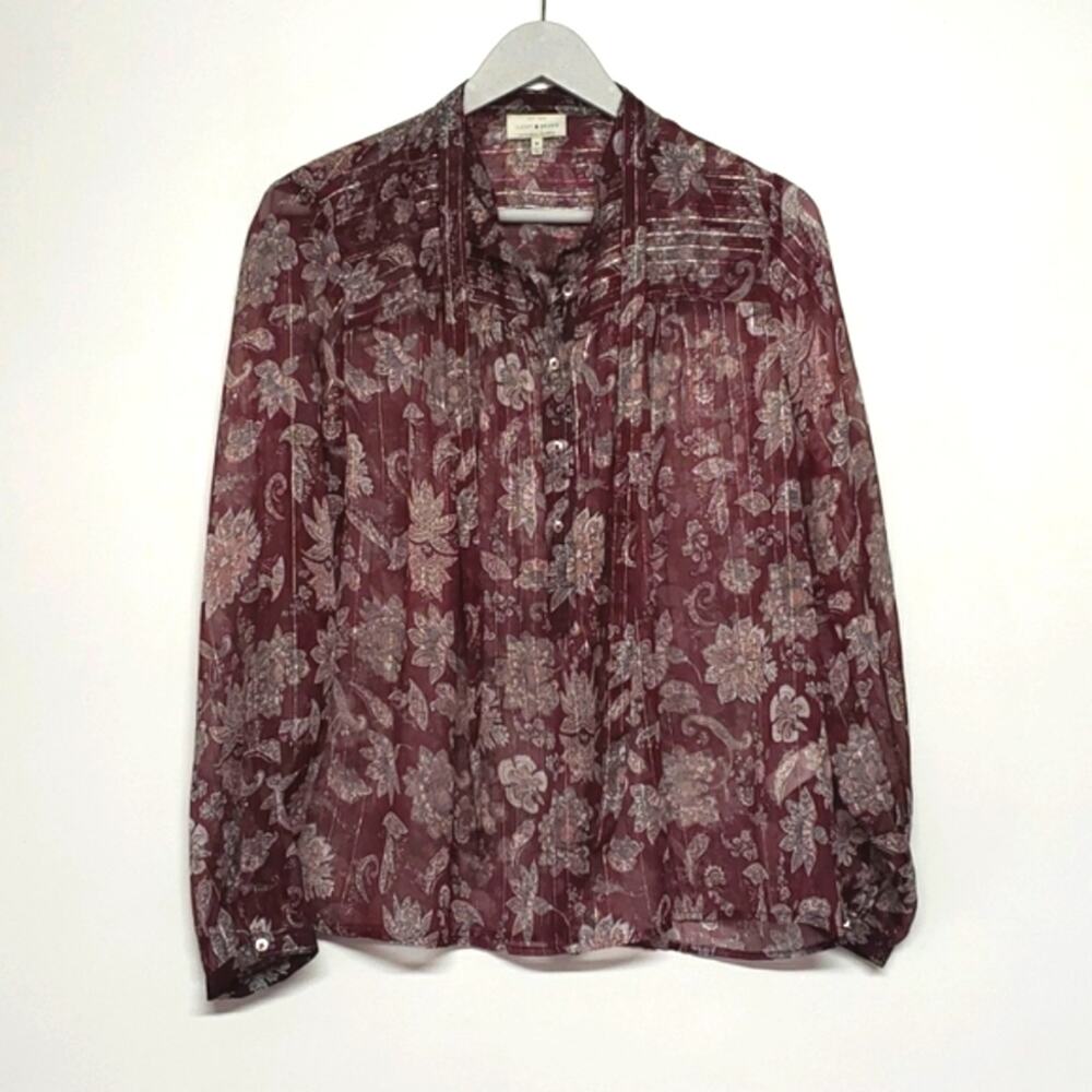 Lucky Brand Metallic Sheer Long Sleeve Boho Top  Women's Size Medium